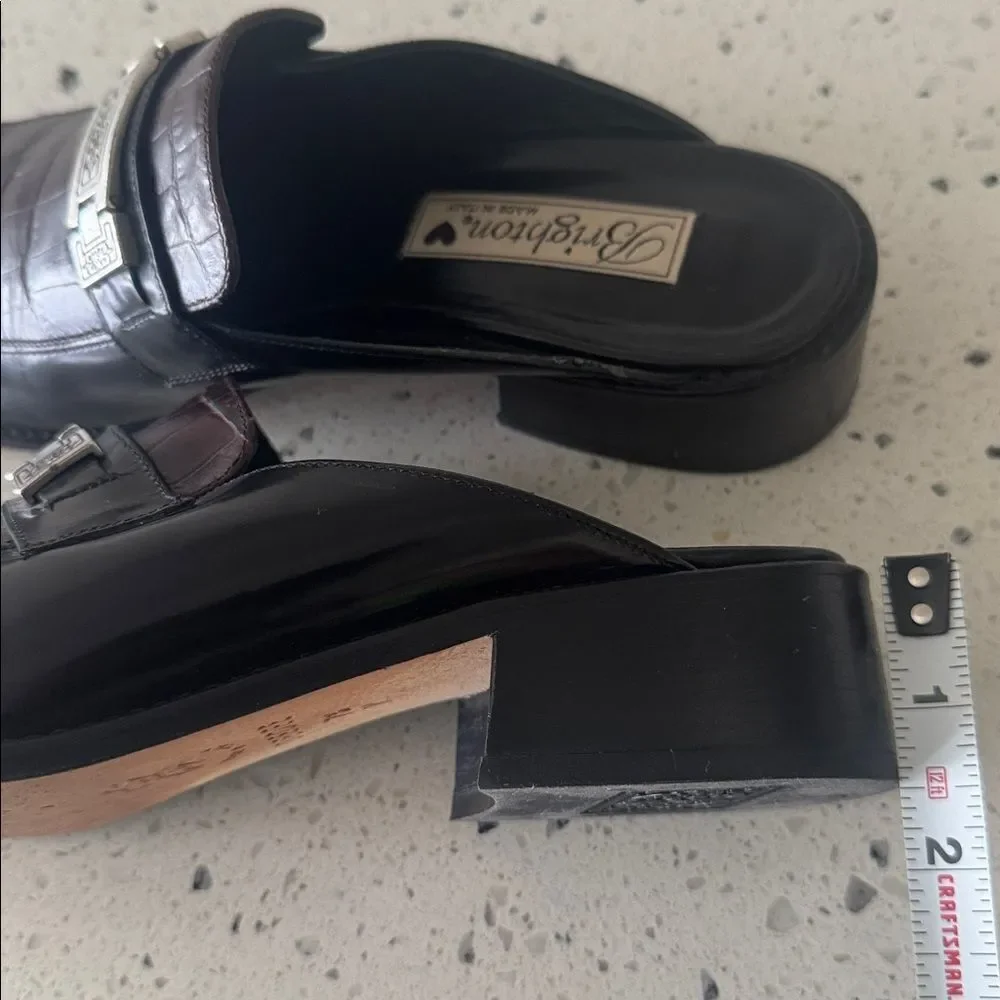 Brighton DEEDEE VINTAGE Black Brown Leather Mules Loafers Made in Italy Size 7.5